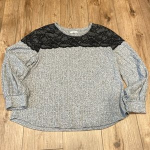 Maurices Gray and Black Lace Crew Neck Sweater